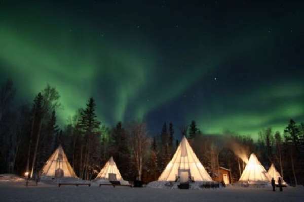 Shangrala's Northern Lights Over Teepees