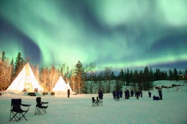 Shangrala's Northern Lights Over Teepees